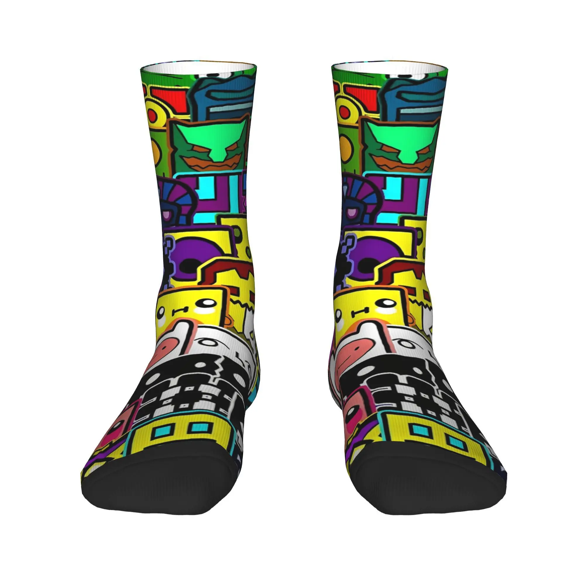 Geometry Gaming Dashed  Socks  Printed Stockings Anti Sweat Unisex Men Socks Breathable Autumn Retro Outdoor Sports Socks
