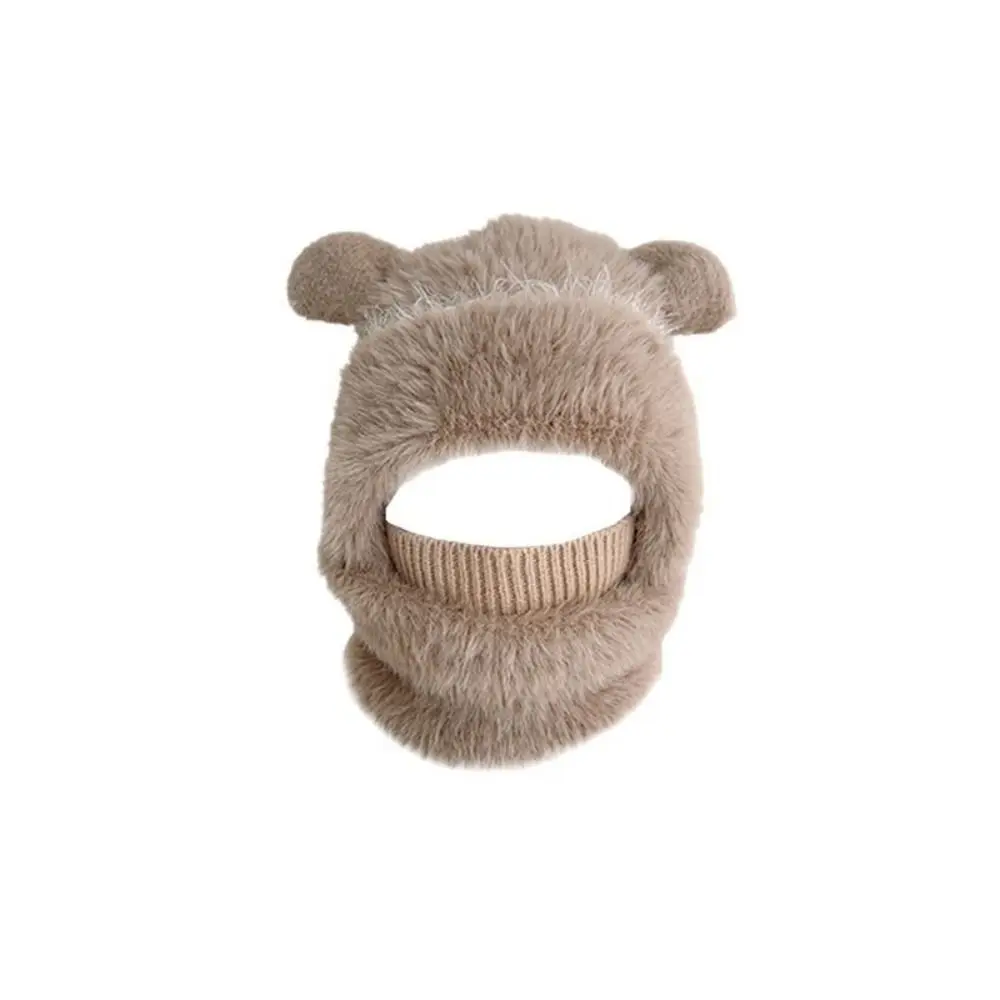 Coldproof Scarf Mask Integrated Hat Warm Lining Cartoon Children Windproof Hooded Hat Soft Neck Warmer Windproof Hood Outdoor