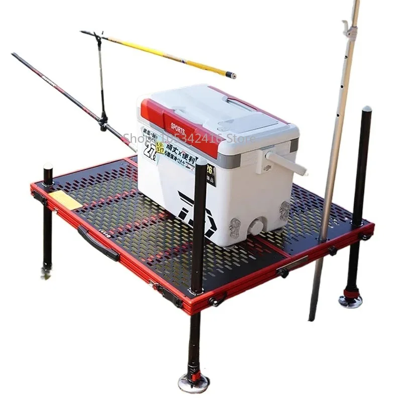 Foldable Aluminum Alloy Fishing Platform, Non-Slip Lightweight Deep Water Fishing Stand Collapsible Fishing Table for OutdoorUse