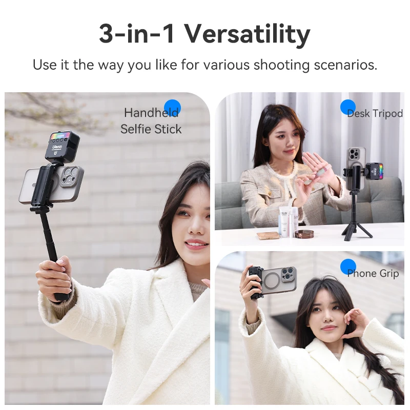 Ulanzi JJ02 Extendable Grip Phone Tripod with Remote Selfie Stick Tripod for Phone Vertical Horizontal Shooting Vlog Video