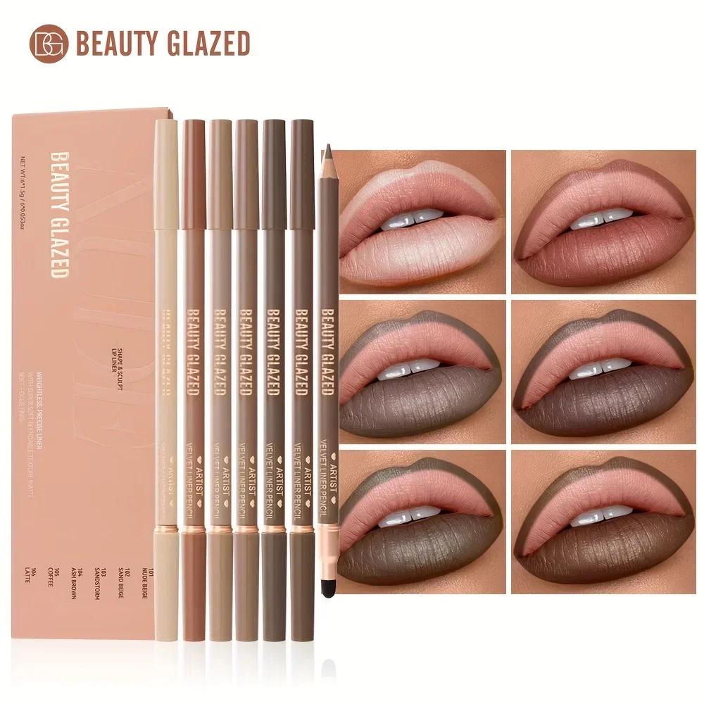 BEAUTY GLAZED 6 unids/set delineador de labios Combo Set 2 en 1 lápiz labial impermeable para mujeres juego de delineador de labios lápiz labial de larga duración