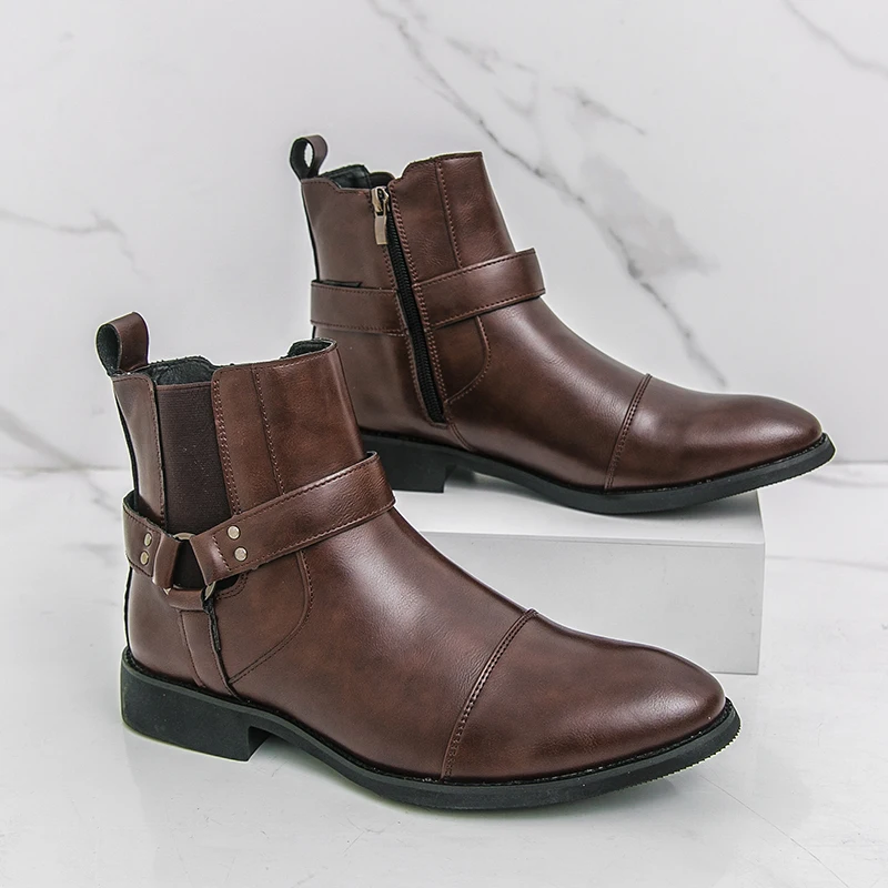 

Men Business Formal Chelsea Boots Black Brown Side Zipper Casual Comfortable Fashionable Ankle Boots Outdoor Training Boots Men