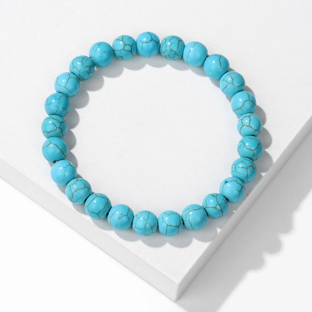 8mm Blue Natural Stone Bracelet Cat Eye Turquois Agates Bead Stretch Bangle Jewelry Gifts For Women Men Energy Yoga Bracelets