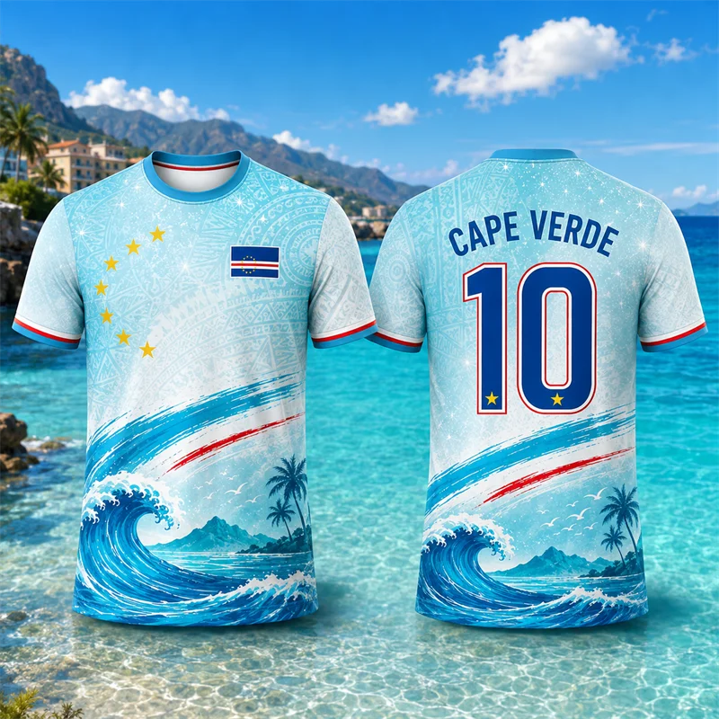 Fashion Cape Verde Flag Graphic Football Jersey For Men Summer Trendy 3D Printed Sports T Shirts Loose Quick Dry Soccer Tees