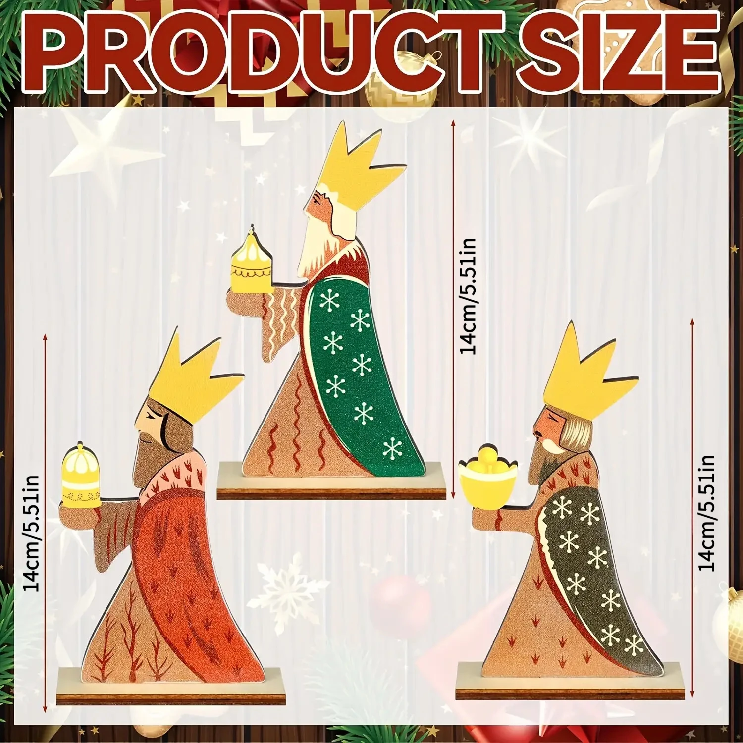 3pcs Set Three Wise Men Christmas Tabletop Decoration Wooden Centerpiece Christmas Ornament Indoor Home Holiday Displays view 3