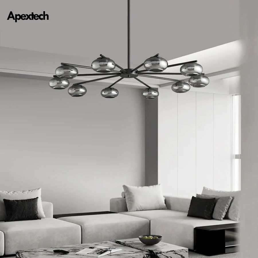 Post Modern Ceiling Chandelier Black Plated Copper Lamp Glass Shades for Living Dining Room Lighting Bedroom LED Chandeliers