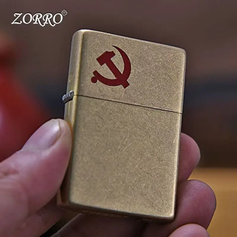 ZORRO ZC9 クラシック超薄型コットンオイルライター、レトロ砥石真鍮