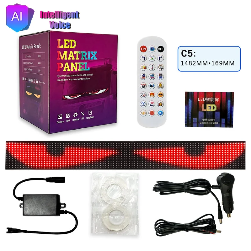 LED AD Devil Eye Truck Car Display Pixel Panel Screen Scrolling Sign AI Communication Soft Flexible Windshield Light Car Display