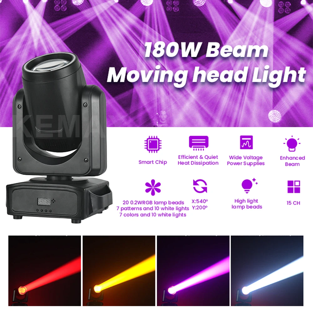 200W Mini Beam Moving Head DMX512 DJ Mobile Head Disco Party Rotating 18Prism 7Colors Stage Lighting For Wedding Club Event