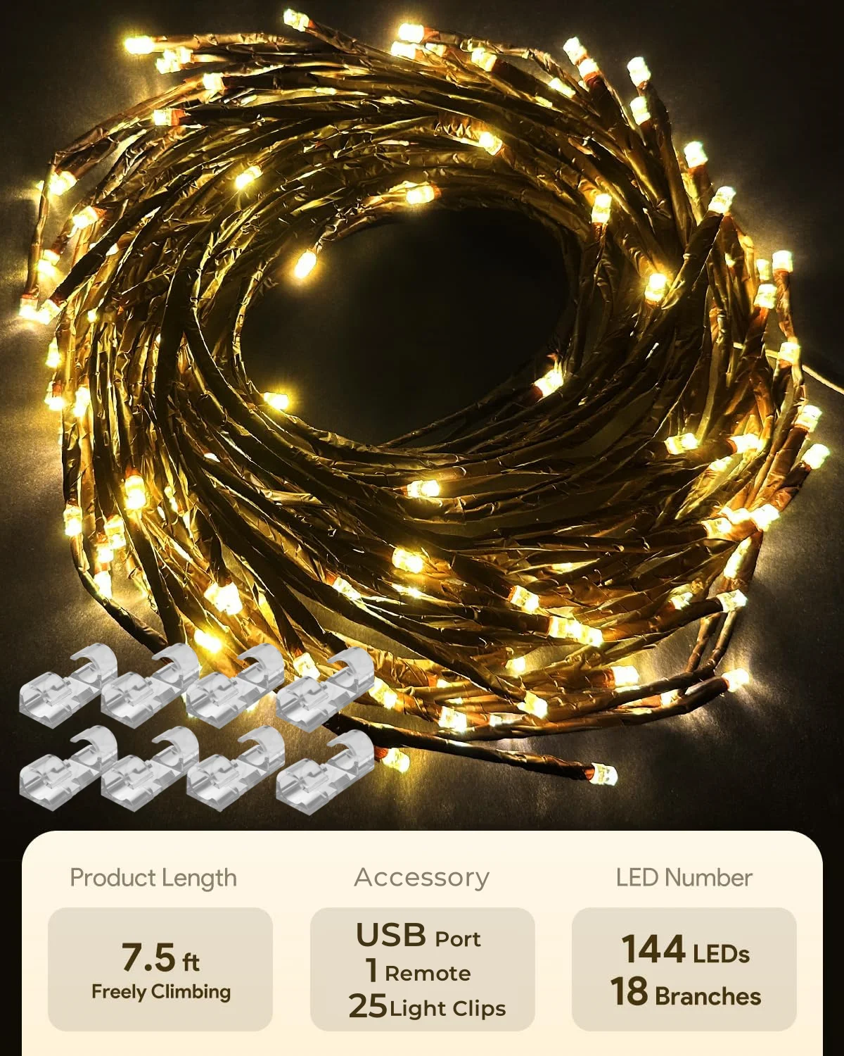 144LEDs Willow Vine Lights Enchanted Willow Vine Lights with Remote Artificial Tree Branches For Home Walls Bedroom Decor 7.5FT