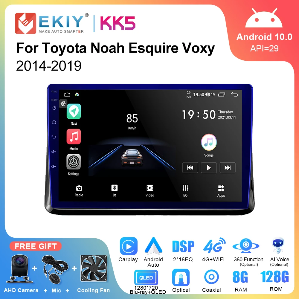 EKIY KK5 Car Radio Android 10 For Toyota Noah Esquire Voxy 2014-2019 GPS Navi Multimedia Player Stereo Carplay QLED No 2 Din DVD