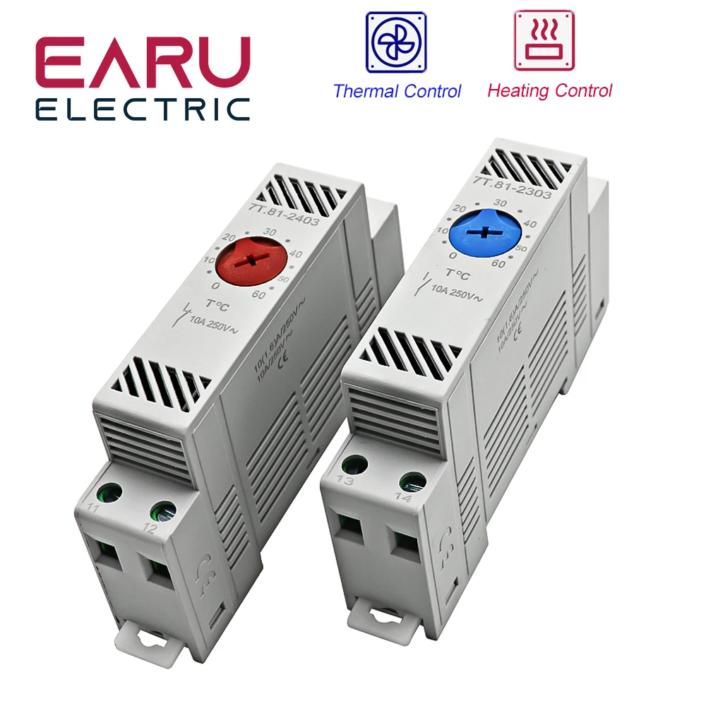 35mm Din Rail NO NC 0-60℃ Industrial Temperature Regulator Automatically Adjusts Heating System Temperature Regulator Thermostat