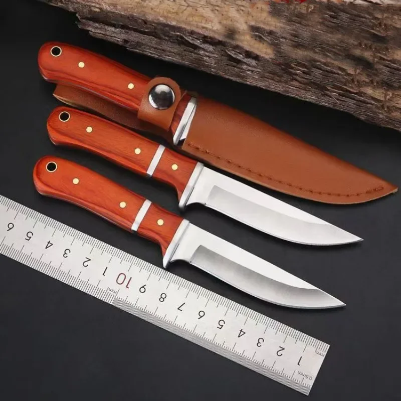 redwood handle outdoor tactical knife,EDC outdoor camping straight knife,mountaineering adventure self-defense survival knife