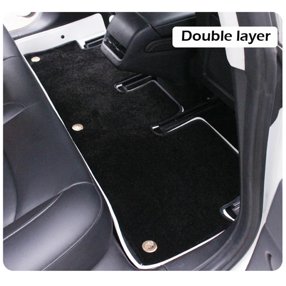 Leather Floor Mats for Tesla Model Y 3 Highland Single/Dual-Layer All Weather Leather Base Floor Liner and Removable Soft Carpet