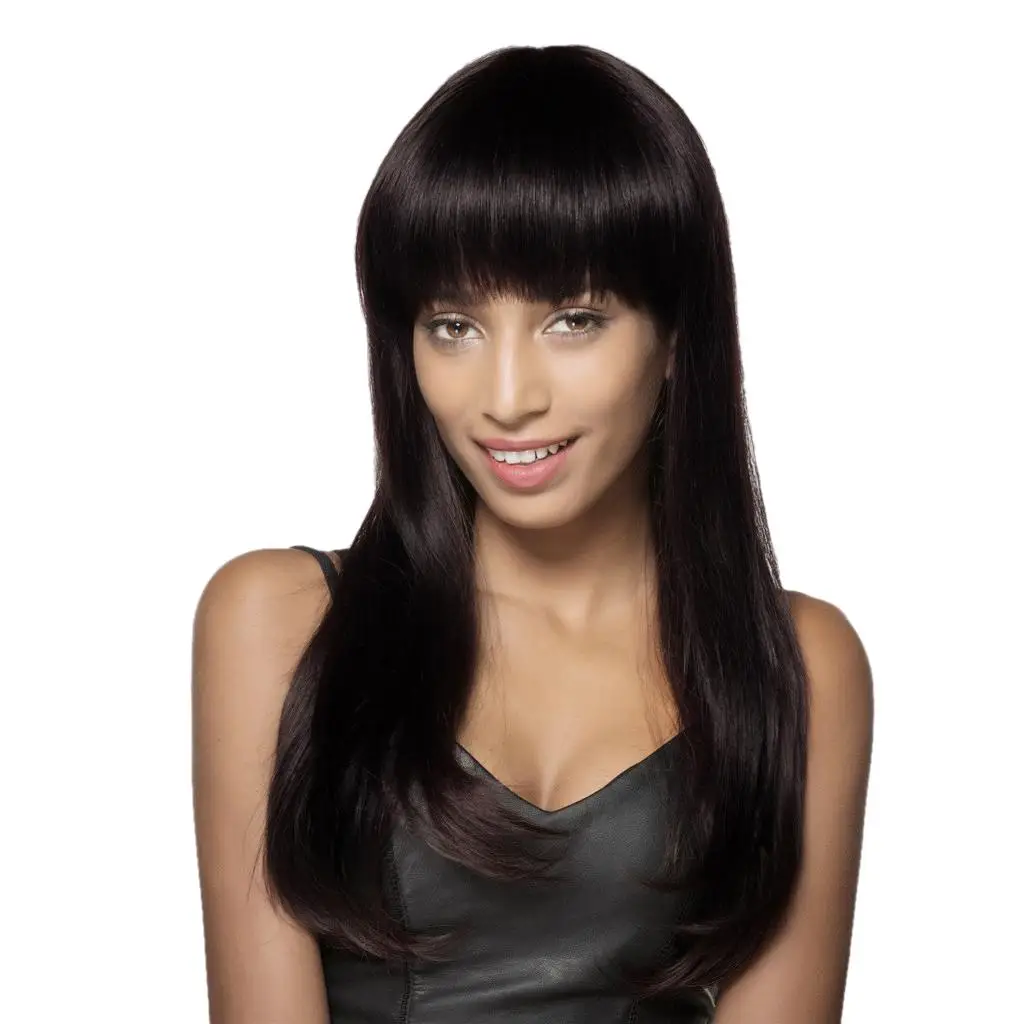 Natural Long Straight 70% Real Human Hair Wigs Cap RESISTANT Black