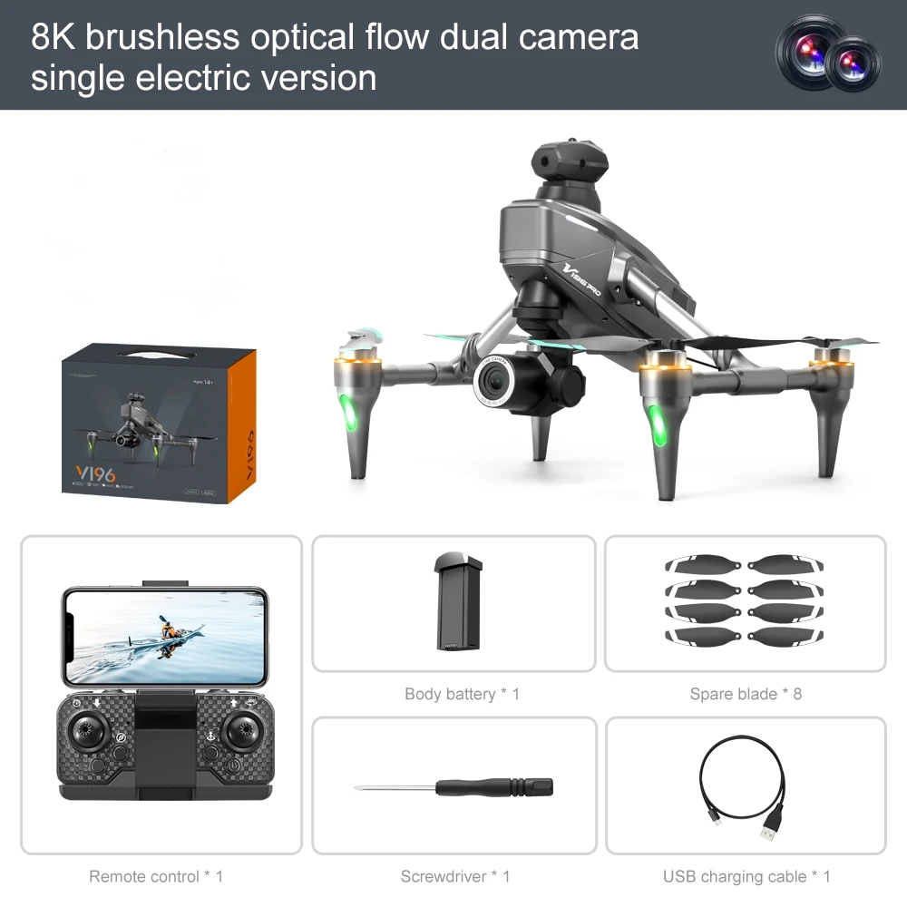 2024 Nieuwe V196 Drone 8K Professionele HD Dubbele Camera Wifi 360 °   Obstakelvermijdende borstelloze opvouwbare quadcopter RC drone speelgoed