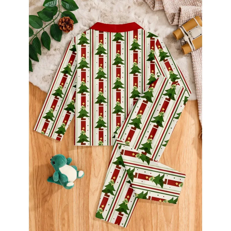 Unisex Girls Christmas Pajama Set Xmas Tree Gingerbread Man Print Long Sleeve Sleepwear Home Suit Gift for Xmas Holiday Birthday