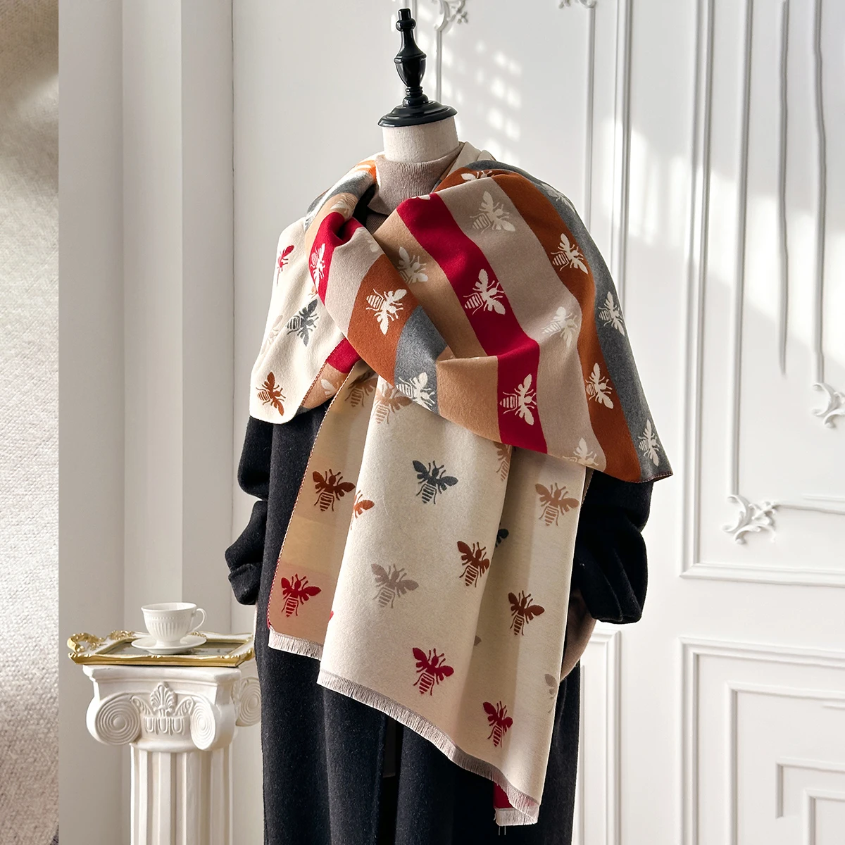 Neue Luxus Herbst und Winter Kaschmir Druck Schal Frauen Warme Pashmina Poncho Schals Mode Schal Dicken Foulard Bufanda – Detail 2