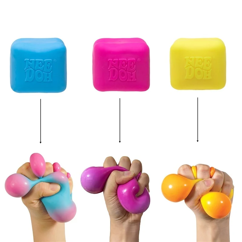 Schylling Needoh Color Change Cube Squish Fidget Toy Dough Filled Fast Rebound Squeeze Tactile Sensory Toy Relief Autism Calming