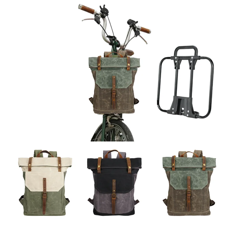 Jklitepro Retro Bicycle Front Bag Waterproof Leisure Outdoor Travel Backpack For Brompton/Dahon Bicycles With Bracket