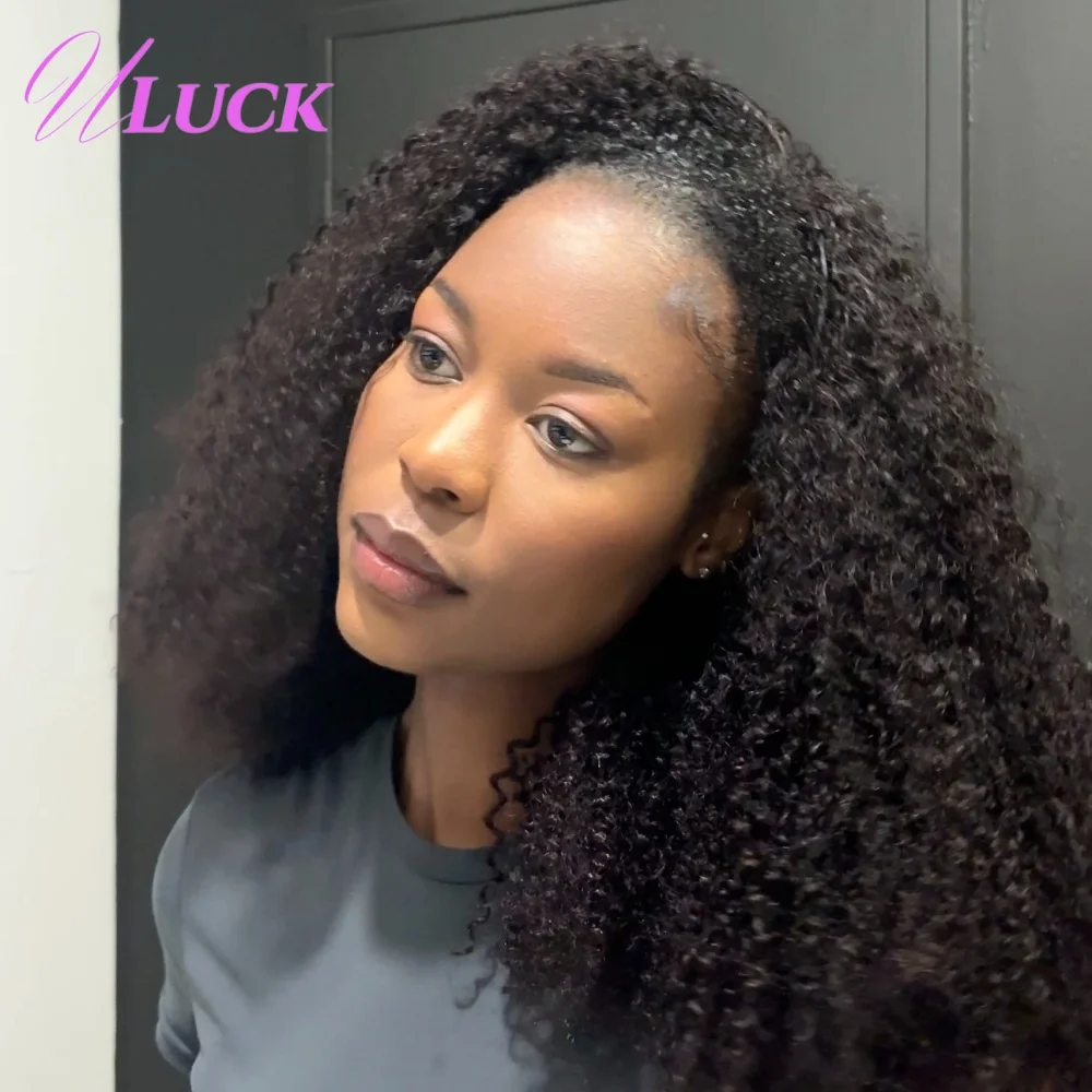 Uluck 350% كثافة البورمية بيكسي شعر مستعار مجعد غير مرئية نصف الباروكات 100% شعر بشري حقيقي الباروكات قبل قطعها غلويليس شعر مستعار جاهز للارتداء