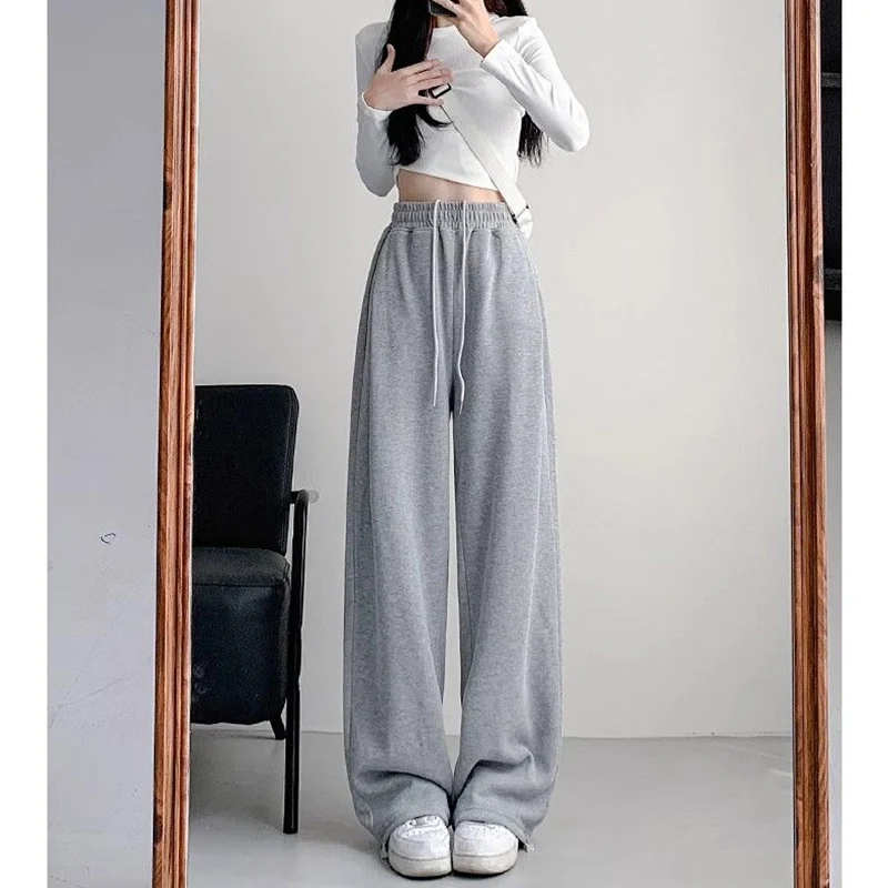 2025 موضة بنات فضفاض الصلبة بنطال ذو قصة أرجل واسعة أنثى الكورية عالية الخصر الرباط بنطلون سيدة سراويل أنيقة كلاسيكية #5