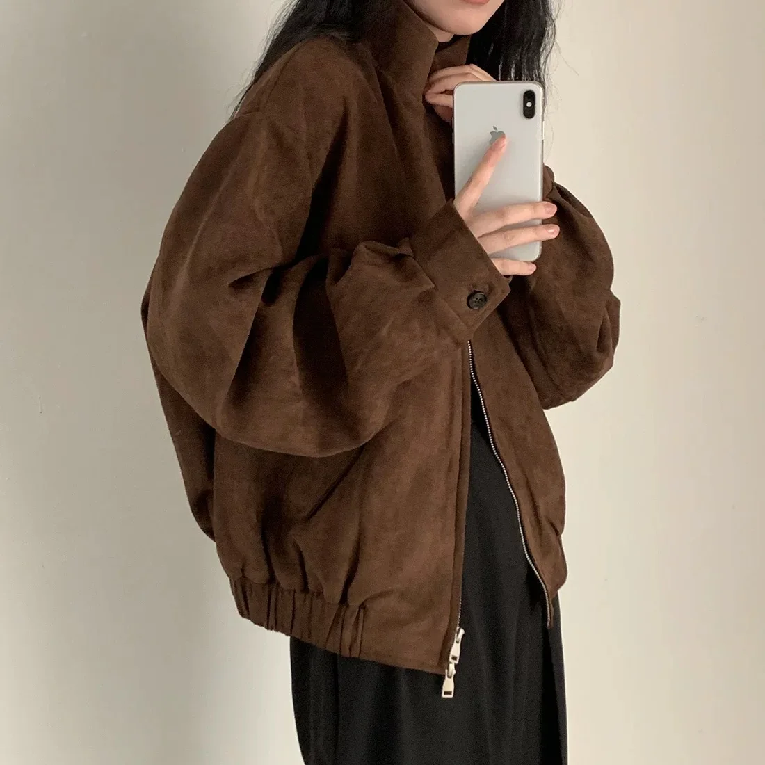 American Style Retro Suede Jacket Women's Short Coat Spring Autumn Trendy Top High Quality Feel Miniature Sensation