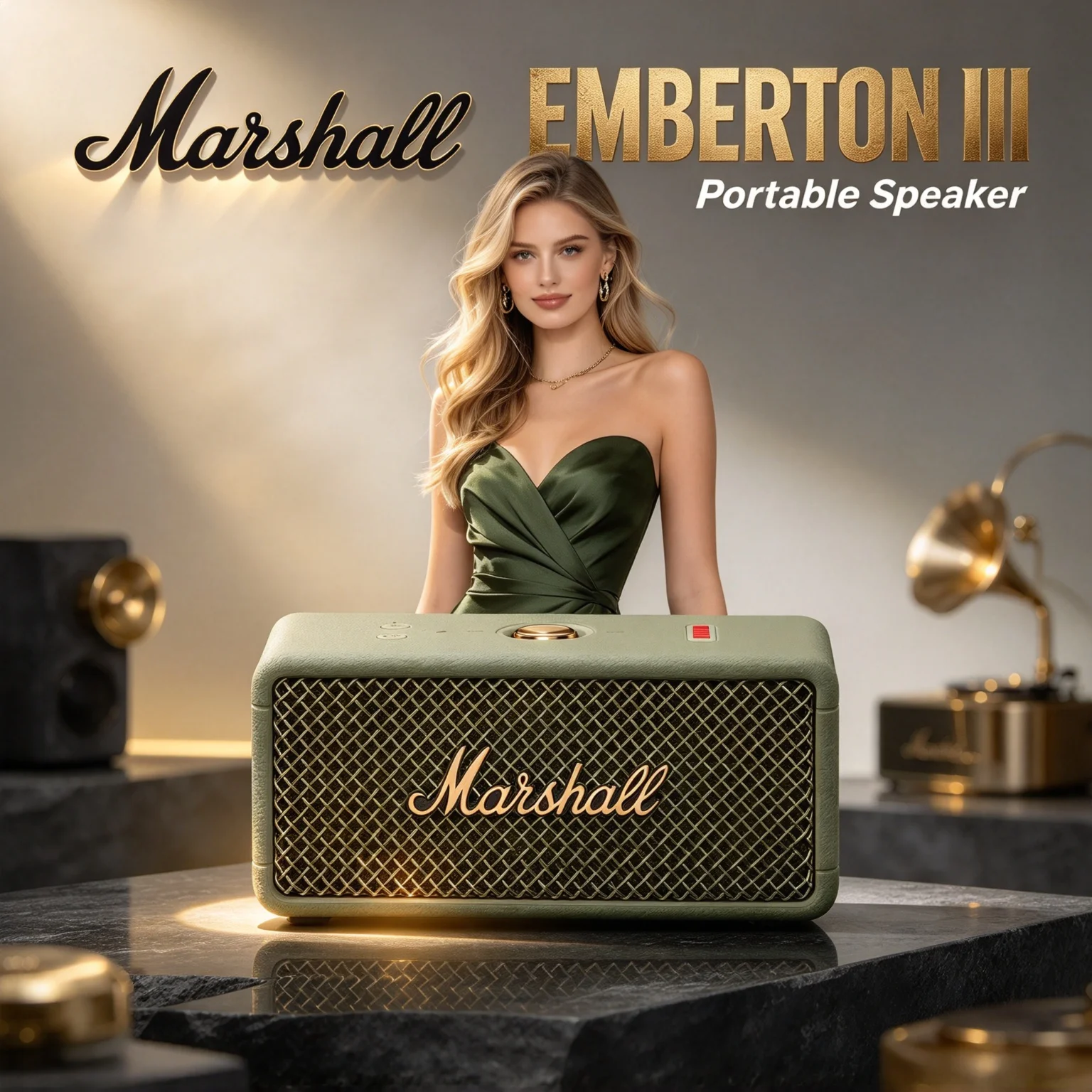 Marshall Emberton III Wireless Speaker, True Stereophonic Multi-Directional Audio, IP67 Rating, Compact Retro Design for Outdoor