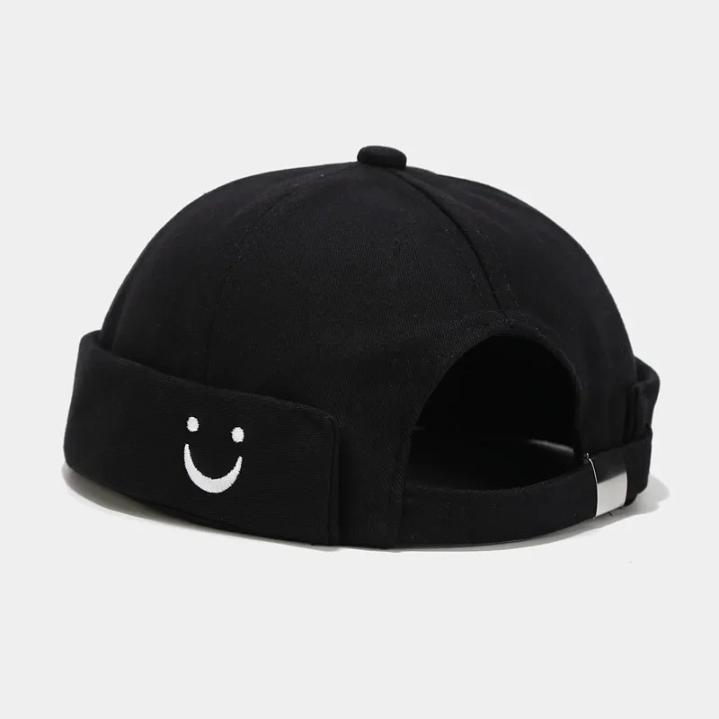 Einfache Smiley-Gesicht bestickte Baumwolle Vermieter Hut Männer und Frauen trendige randlose Melone Guppi Cap Baskenmütze trendige Hip-Hop-Mütze – Detail 8