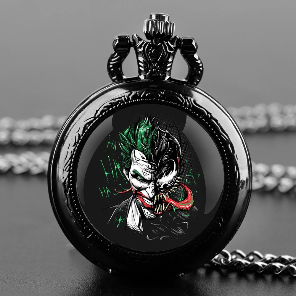 Delicate Gifts Quartz Pocket Watch Joker Design Glass Dome Necklace Pendant for Mens Womens