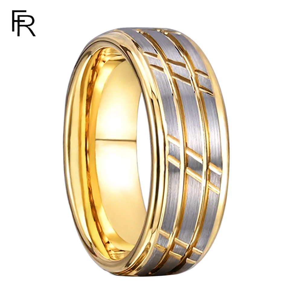 Tungsten Carbide Rings for Men and Women 8mm Fashion Golds Grooved Wedding Rings for Couples Date Birthday Gift