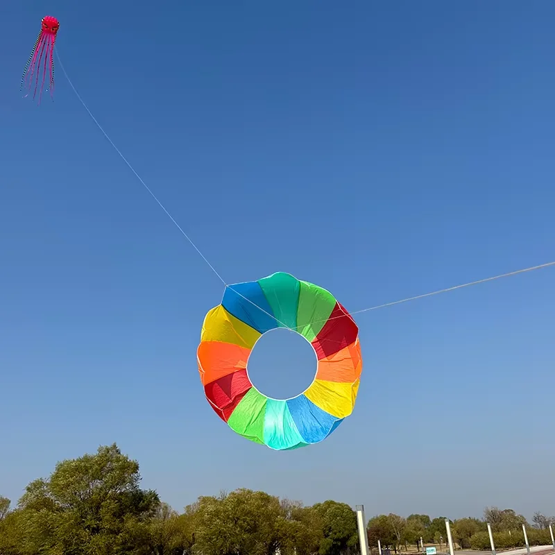 1.3M Kids' Handle 3D Rolling Dragon Spinning Soft Kite - Circular Toy Camping Kite for Outdoor Beach Park Fun
