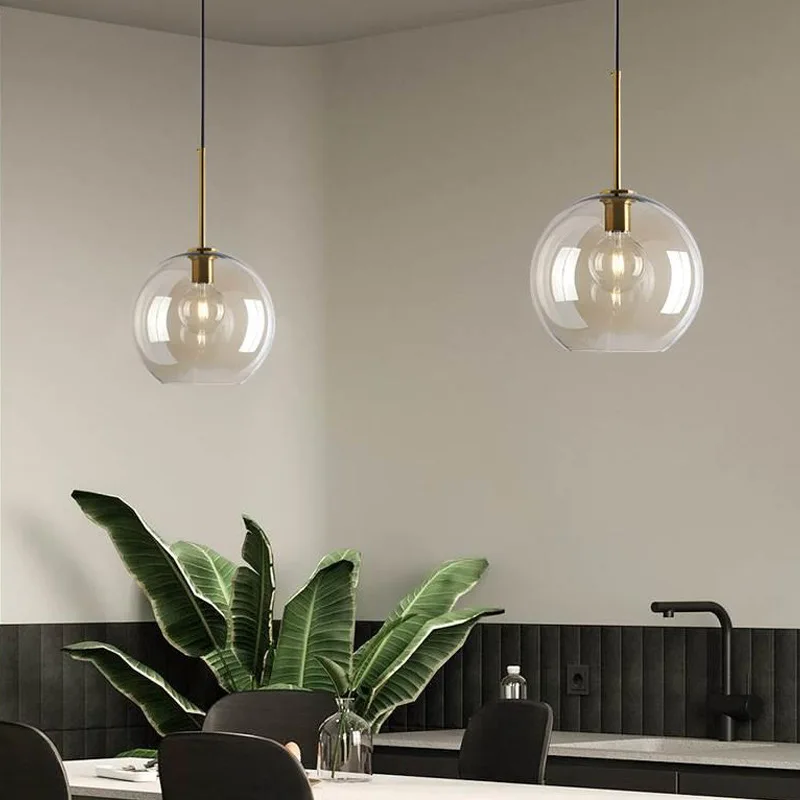 Modern Glass Pendant Lights Cognac Color For Living Room Bedroom Dining Room Bar Kitchen Interior Decoration LED Lighting