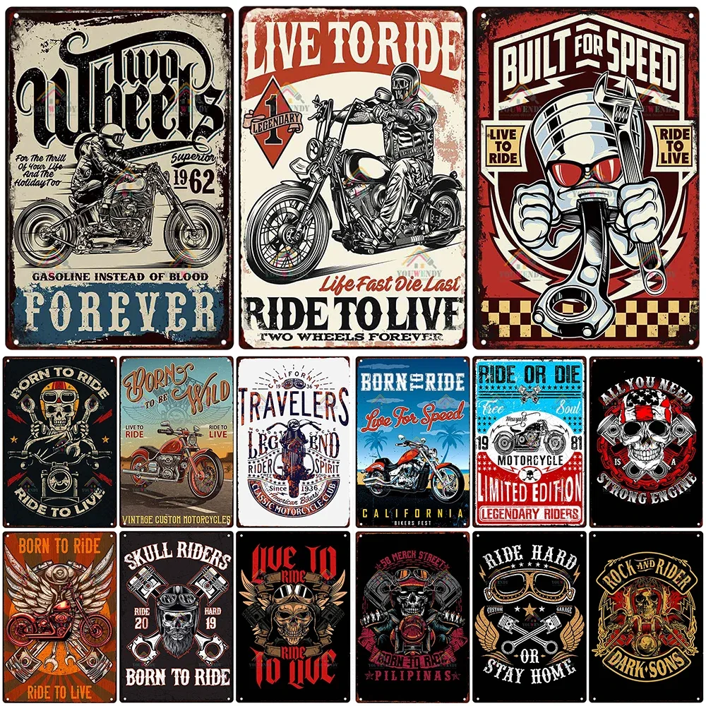 Love To Ride Motorcycle Skulls Tin Signs Cool Motorbike Club Poster Wall Decor for Cafes Garage Bars Man Cave Decor, UW74