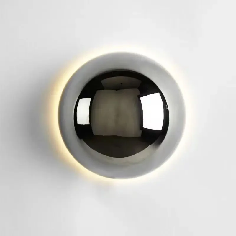 Modern Round LED Wall Sconce Glossy Metal Backlit Wall Lamp Warm Ambient Light For Bedroom Corridor Living Room Background Decor
