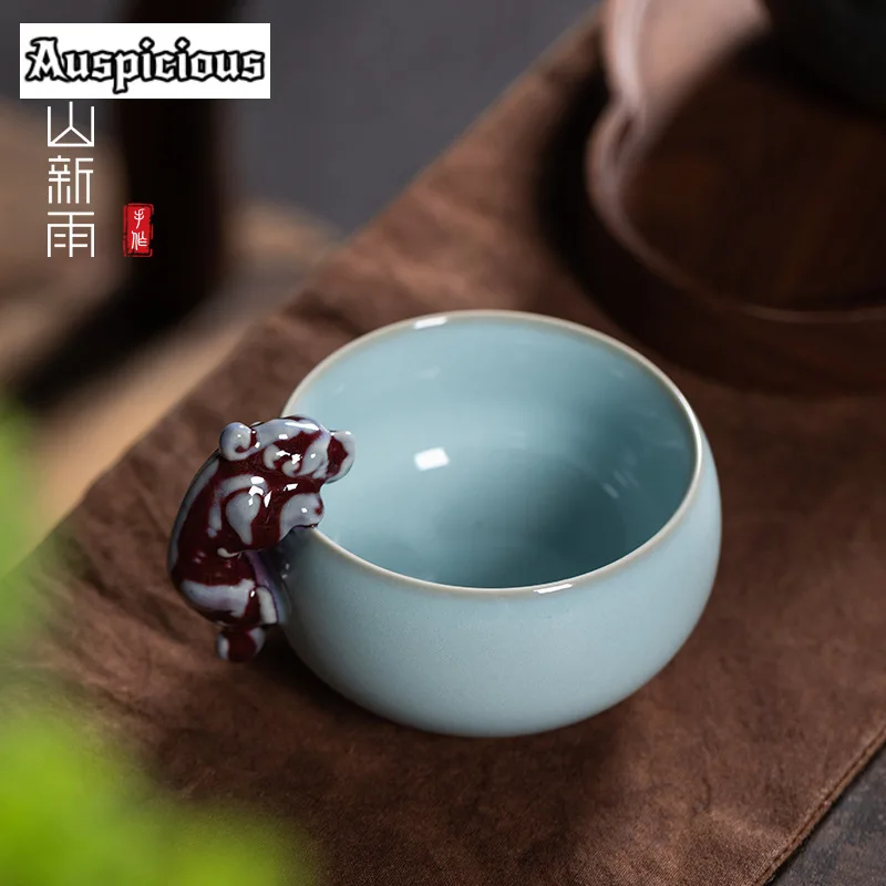 140ml Handmade Pixiu Longquan Celadon Teacup Top Grade Master Cup Creative Tea Pair Personal Chazhan Tea Ceremony Tea Set Craft