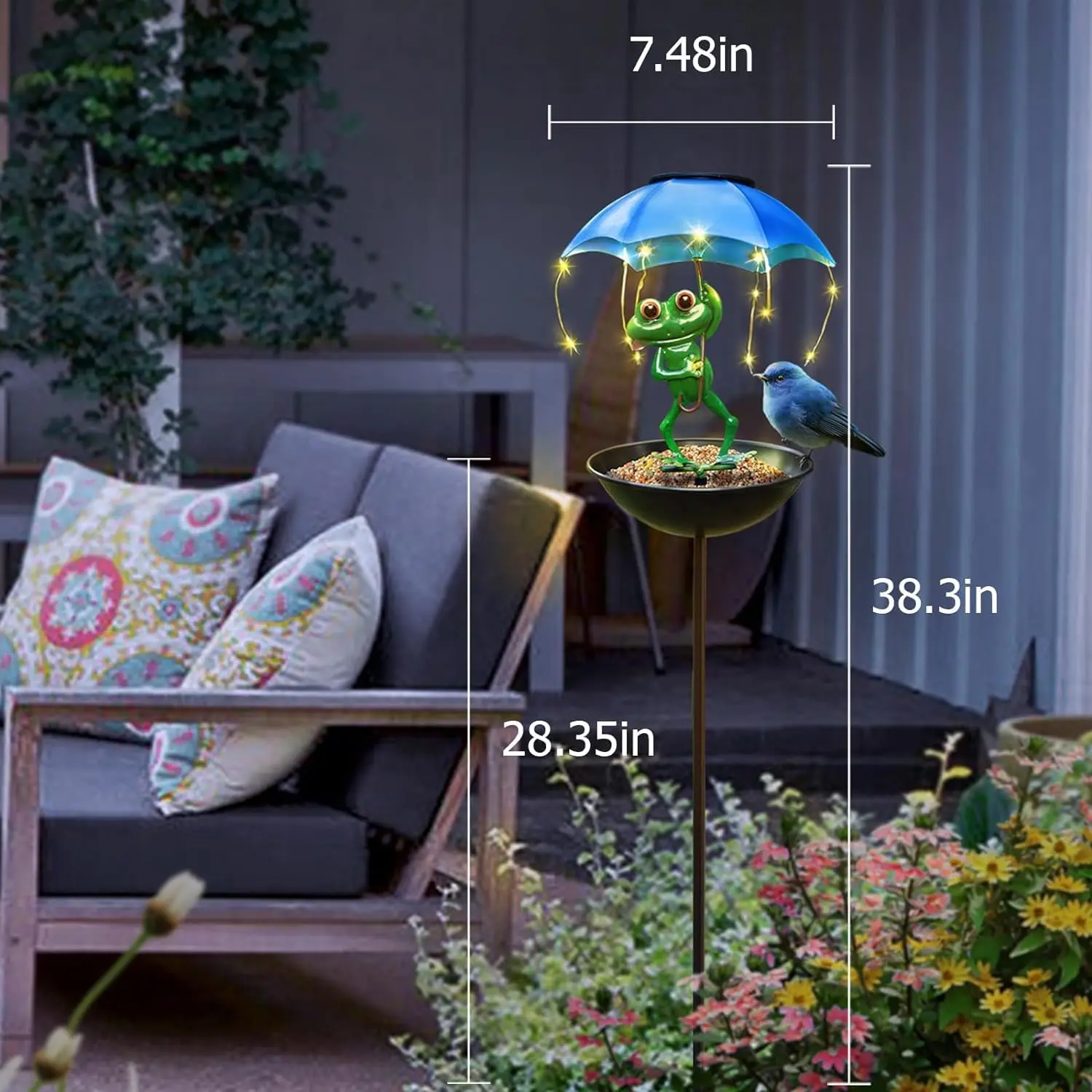 Bird Feeder Solar Garden Decor Waterproof Metal Wildbird Cardinals Hummingbirds Feeders with LED Lights, Gifts for Bird Lovers