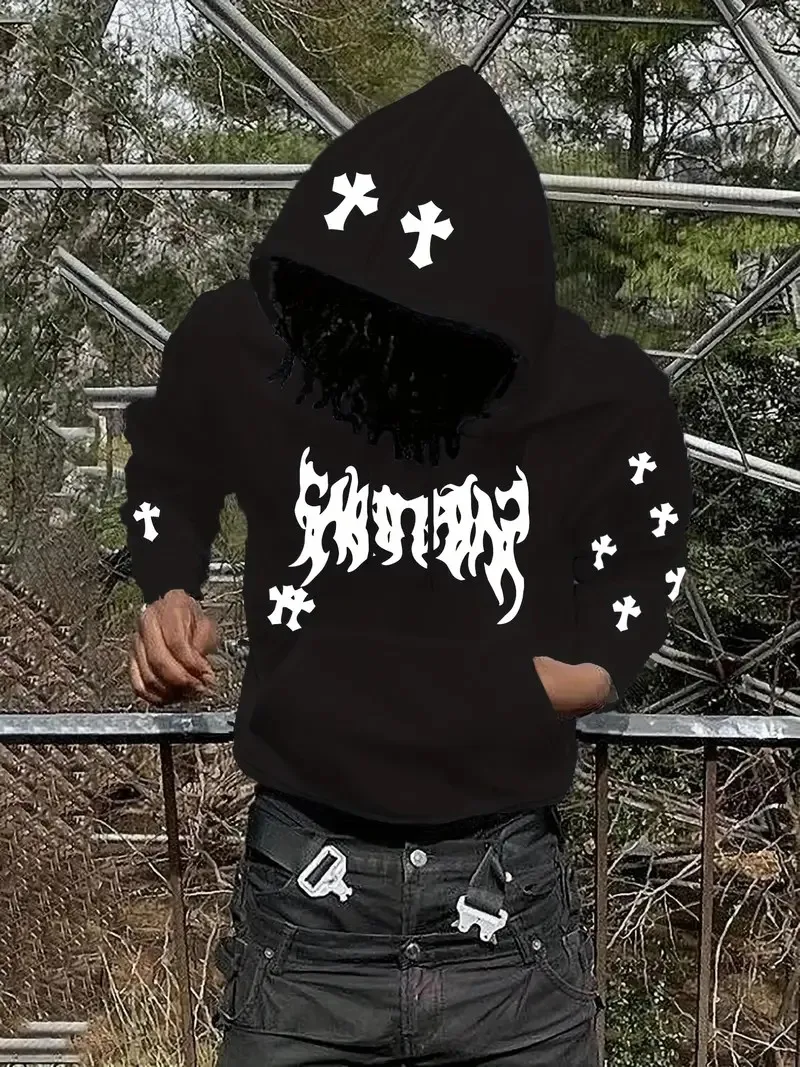 سويت شيرت رياضي رجالي كاجوال ومريح مطبوع عليه وجه مبتسم ثلاثي الأبعاد لخريف 2025