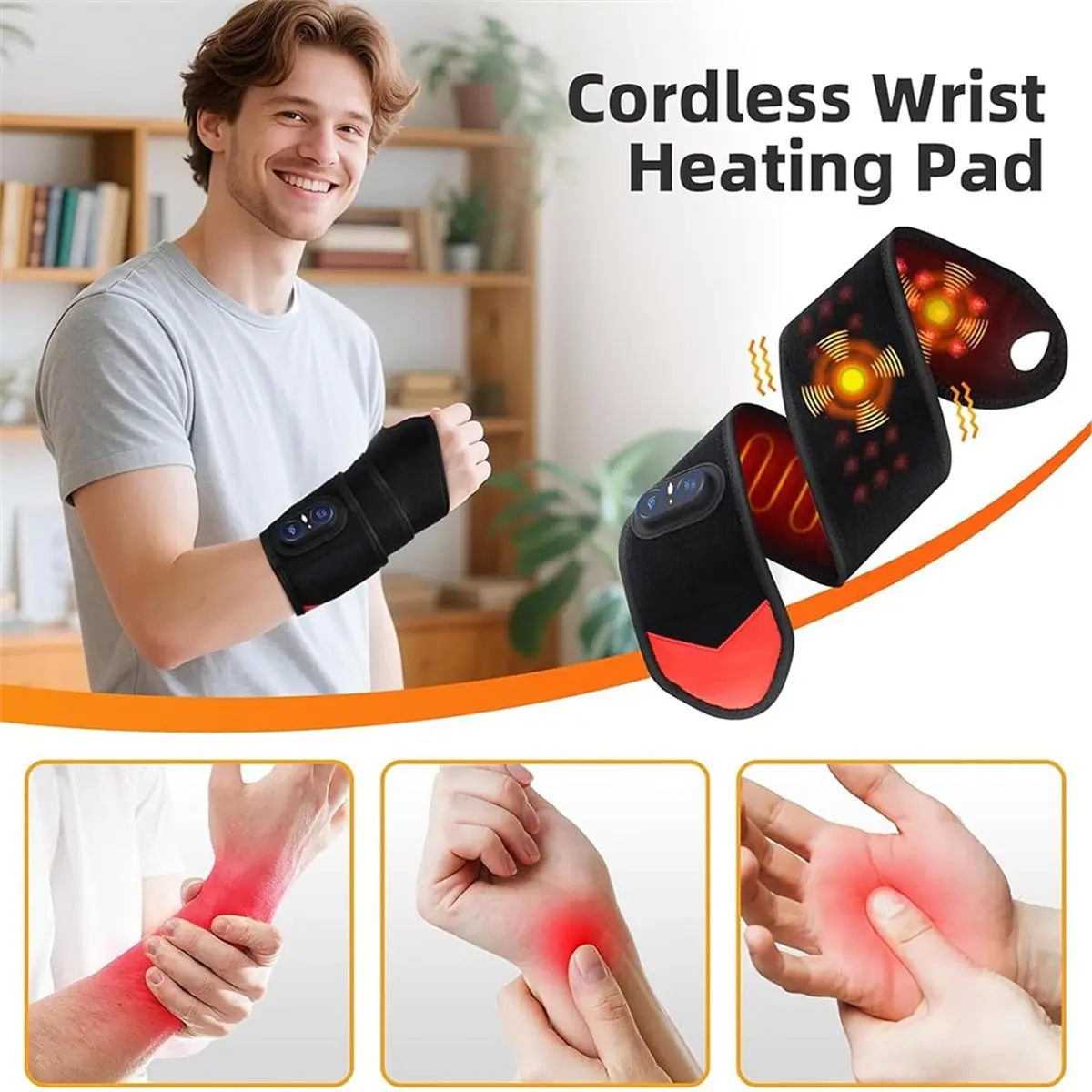 Big Discount Rechargeable Heated Wrist Brace with Massage & Red Light Therapy for Pain Relief, Adjustable and Cordless