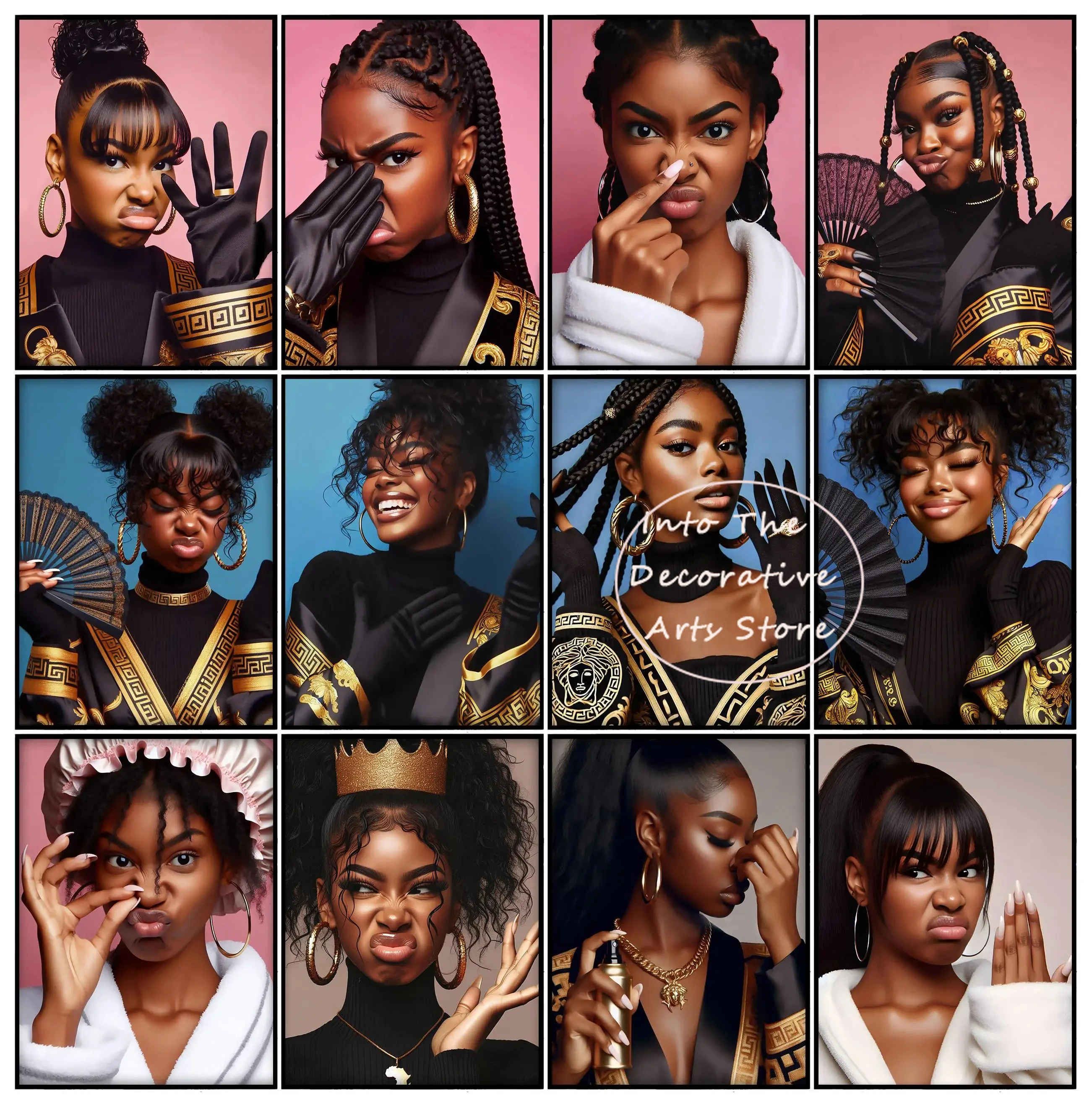 Divertido póster de retrato de mujer afroamericana para baño, cuadros en lienzo, arte de pared, imágenes para barbería, estudio fotográfico, decoración del hogar
