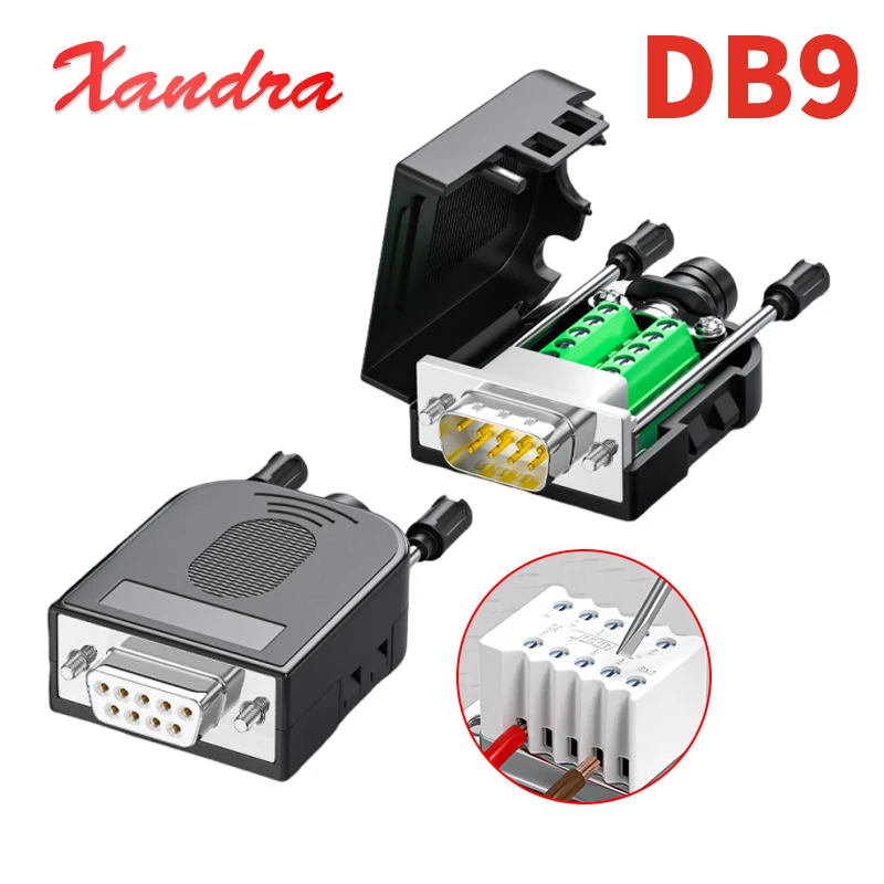 DB9 RS232 Connector D-SUB 9Pin Male Female Plug Adapter 9-core COM RS485 Breakout Terminals 21-24 AWG Wire Solderless Connectors