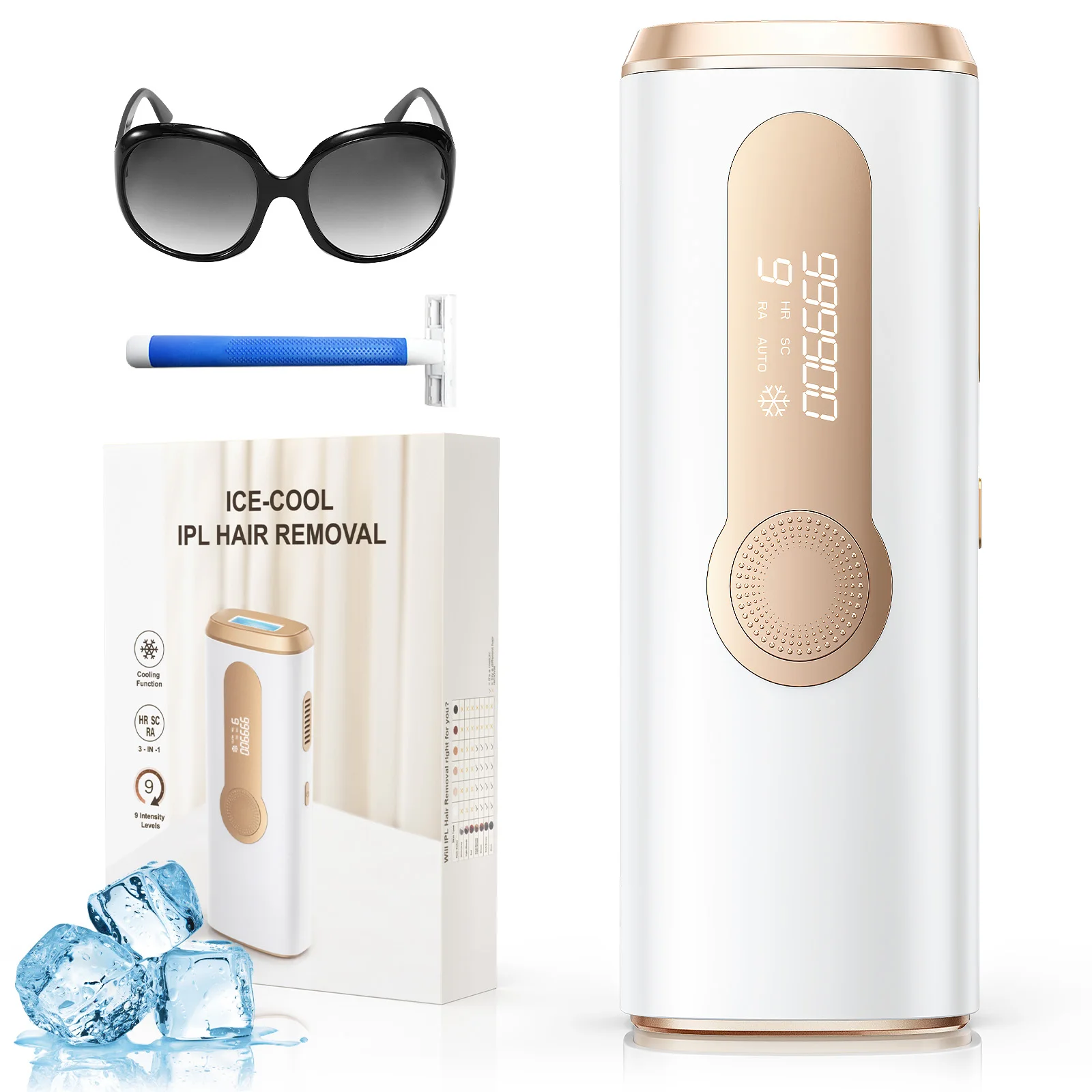 

IPL Hair Removal with Ice-Cooling System Painless & Long-Lasting Result all Body Treament Safe At-Home Laser Hair Remover Device