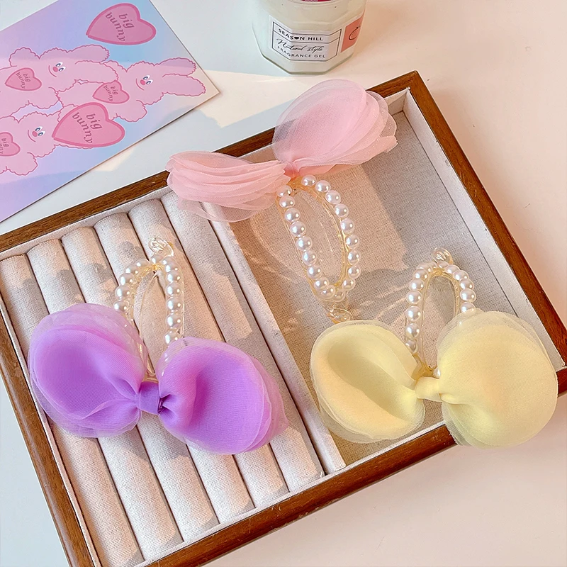 2026 Neue Sommer-Organza-Haarspangen mit Schleife für Damen und Mädchen, modische Kunstperlen, schonende Haarhalter für Pferdeschwänze, Haar-Accessoires – Detail 7