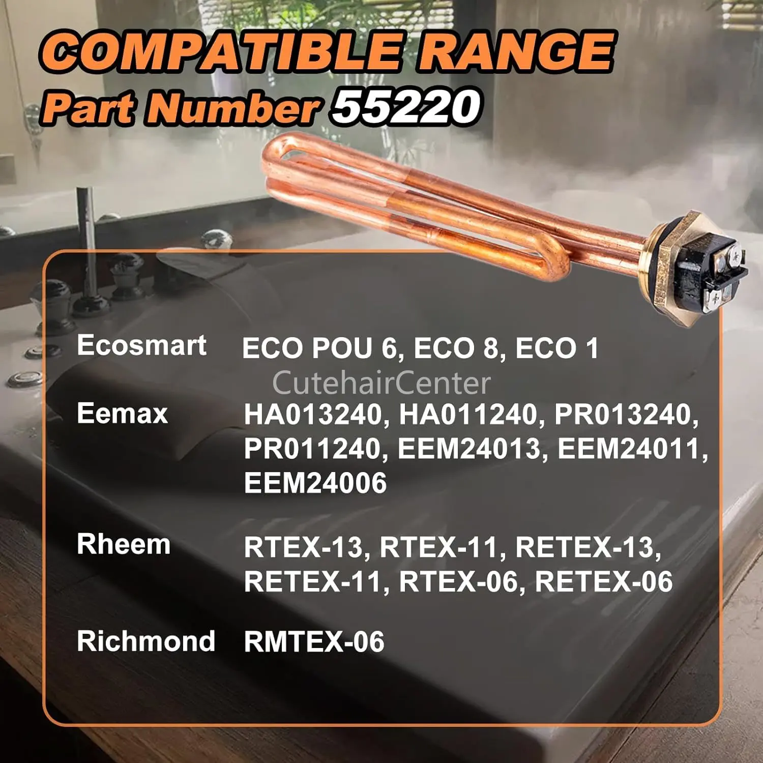 Substituição do elemento aquecedor de água, HE 55220, 22V, 240V, 5.5kW, 6kW, apto para Ecosmart ECO POU 6, ECO 8, ECO 11, Eemax HA013240, HA011240