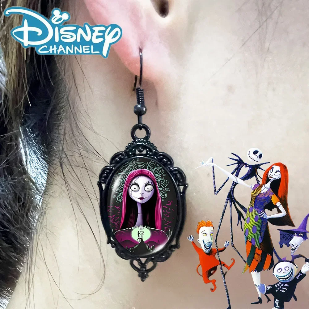 

Hot Disney Christmas Eve Fright Oval Flower Earrings Cartoon Peripheral Halloween Collection Black Drop Jack Sally Earrings