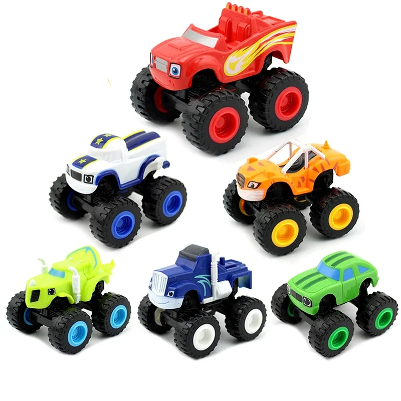 6Pcs Set Children Cartoon Machines Blaze Model Russian Classic Vehicles Toys Monster Truck Racer Figure Kids Game Cars Gifts