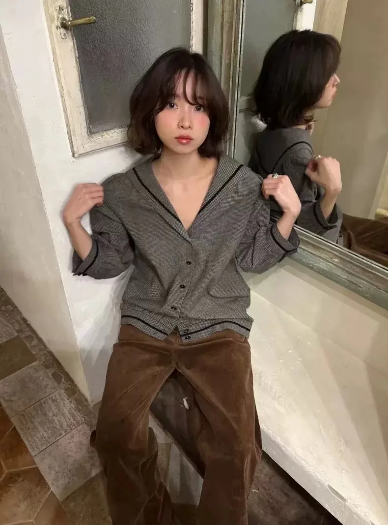 

Casual Navy Collar Single Button up Top PREON Autumn New Sle Women's Cotton Long Sve V-Ne Knitted Sweater Commute Sle