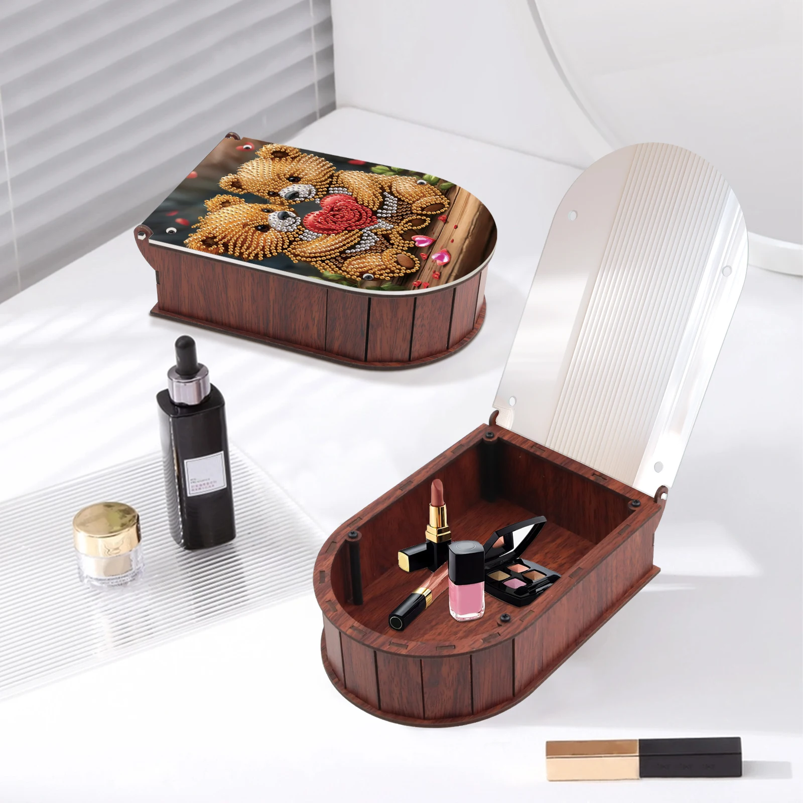 Diamond Painting Curved Storage Box Kits,yellow bears Diamond Art Special Shape Diamond Ornaments Storage Box Decor Home Gifts view 5