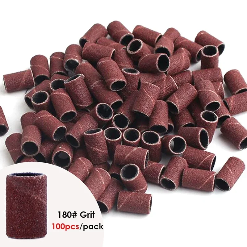 100/50pc Sanding Cap Bands For Electric Manicure Machine 180/120/80 Grit Nail Drill Grinding Bit Files Pedicure Tool