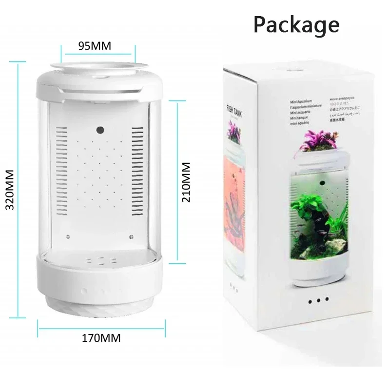 Fish Desk Top USB Small Planted Tank Automatic LED Light Office 1 Gallon Betta Aquarium Carefree